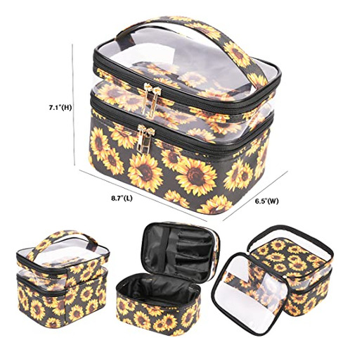 Fitini 3 Piezas Bolsas De Maquillaje De Girasol Doble Capa D