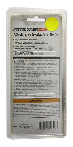 Imagen 2 de 2 de Probador De Batería/alternador 12v - Marca Pittsburgh