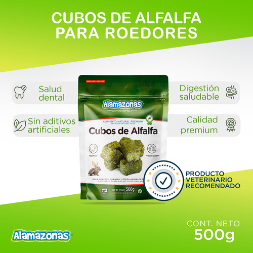 Kit 2 Cubos De Alfalfa Snack Conejo 500g Rabbit Alamazonas