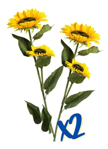 Girasoles Artificiales X2 Decorativos 1 Tallo Con 2 Flores | MercadoLibre