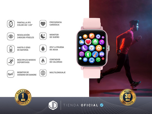 Smartwatch Reloj Inteligente Jd Baires Color Rosa 1.69 Spo2*