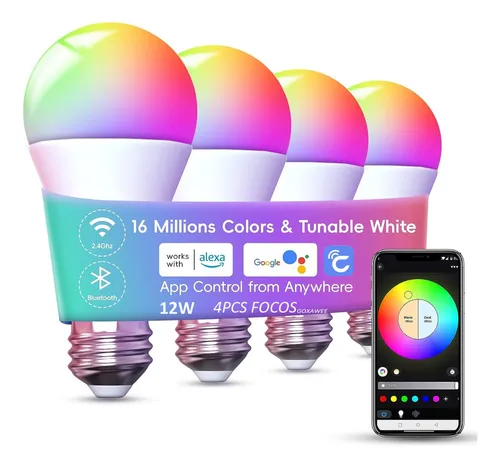 4pcs Focos Wifi Inteligente Led Para Alexa Rgb Luces Bulbos