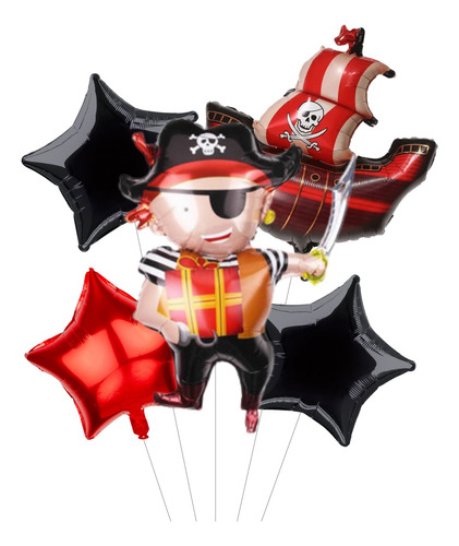Set Globos Metalizados Capitan Pirata Barco Cumpleaños Deco