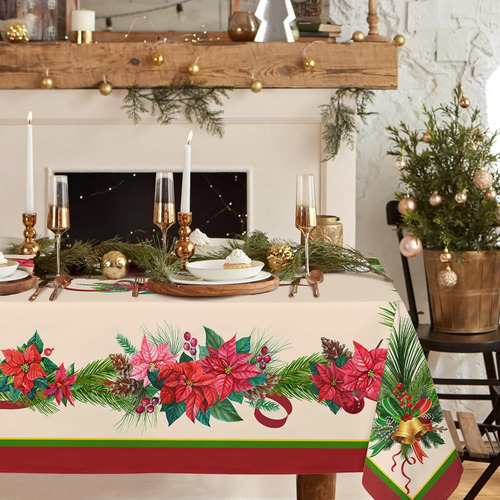 Mantel Rectangular De Navidad 152 X 213 Cm Impermeable