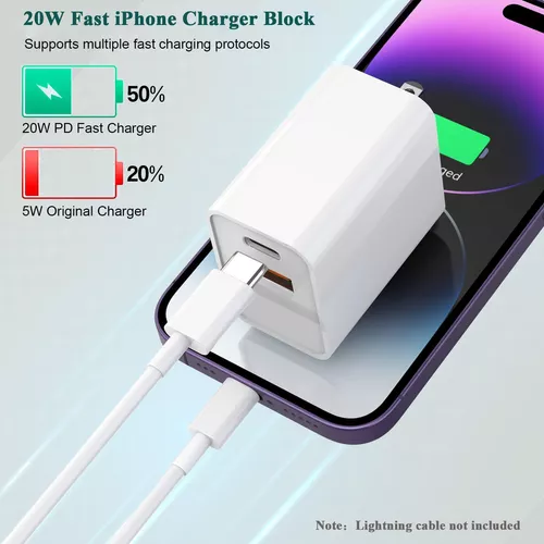 Cargador USB C para iPhone 15/15 Pro/15 Pro Max, adaptador de corriente de  cargador de pared de doble puerto actualizado con cable Lightning, cargador