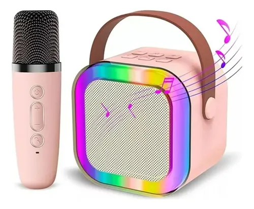 Parlante Led Con Microfono Inalambrico Bluetooth Karaoke Rosa