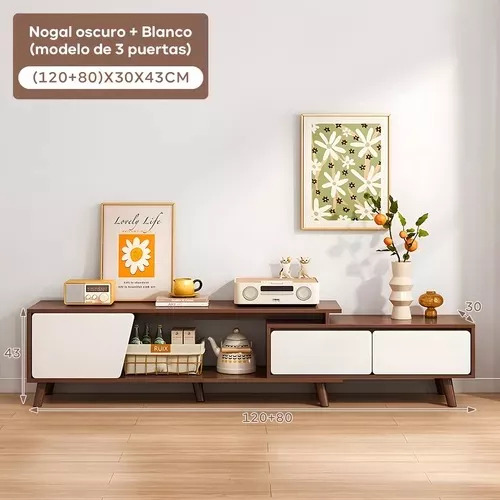 Mueble Mesa Para Tv Moderno Minimalista Escalable 120-200cm Color Nogal/negro