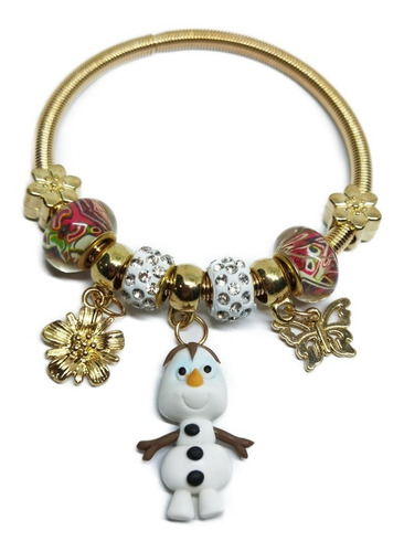 Pulsera De Muñeco De Nieve Charm Dorada +estuche Ma45