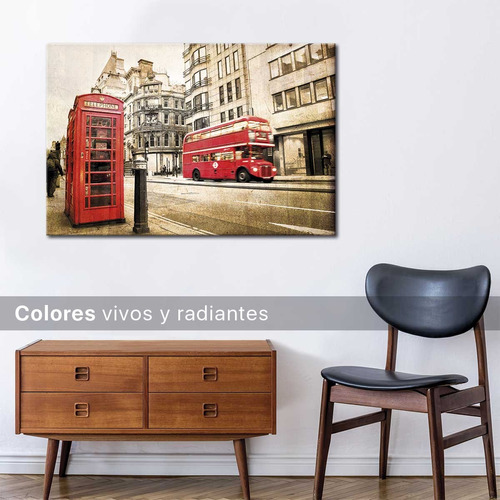 Cuadro Canvas Londres Caseta Y Autobus Rojo Elegante 90x60