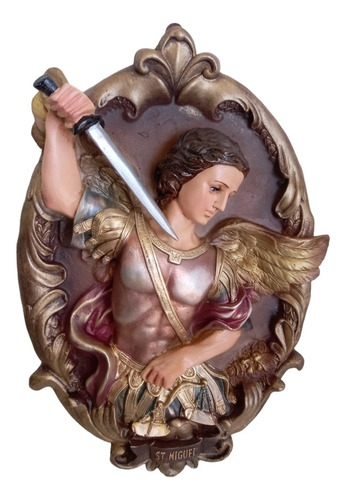 Arcángel De Medallon 40x26, Figura De Resina 