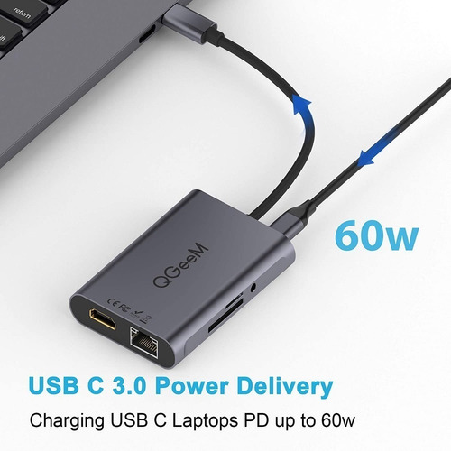Imagen 2 de 6 de Hub Usb C Hdmi Rj45 Usb 4k Adaptador 8-1 Mac Macbook Cuotas