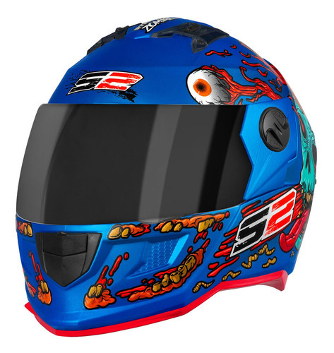 Capacete Fechado Masculino Stealth Zombie Fosco Vis. Fumê Cor Azul Tamanho Do Capacete 56