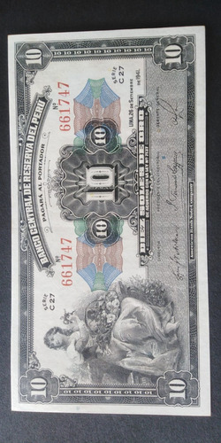 Imagen 1 de 2 de Billete De Diez Soles De Oro De 1941. Sin Circular Impecable