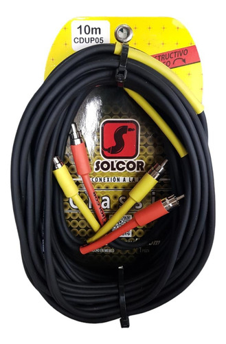 Cable Plástico 2 Plug Rca A 2 Plug Rca De 10 Metros Solcor