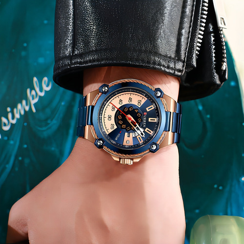 Reloj Impermeable De Cuarzo Con Calendario Curren Para Hombr Color Del Bisel Rose Blue