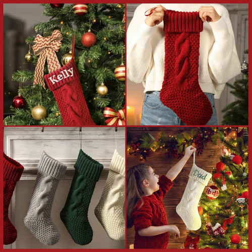 Con Nombre Bordado, 1 Paquete De Medias De Navidad De Punto