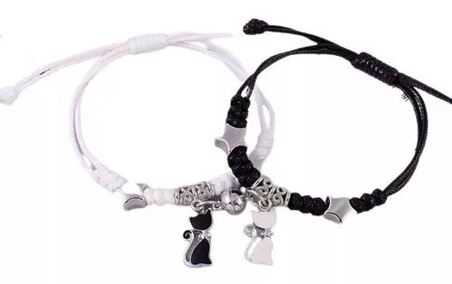 Pulsera Blanco Y Negro Novios Pareja Amistad Gatos 2 En 1