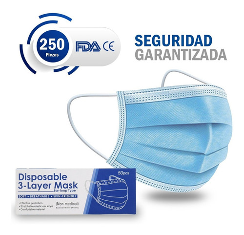 Cubrebocas Tricapa Termosellado Mascarilla Plisado 250 Pz Color Azul 250