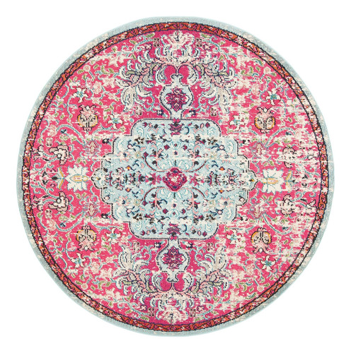 Tapete Bohemio Redondo 5' - Fucsia Y Verde Azulado