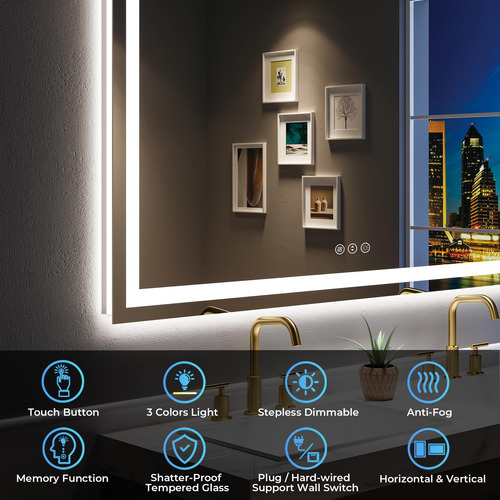 Espejo De Baño Led De 55 X 36 Pulgadas Con Luces Delanteras