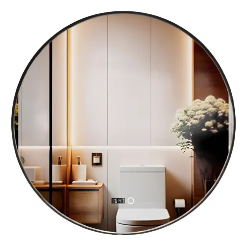 comprar Espejo Led De Baño Redondo Moderno Con Reloj Touch 80x80cm