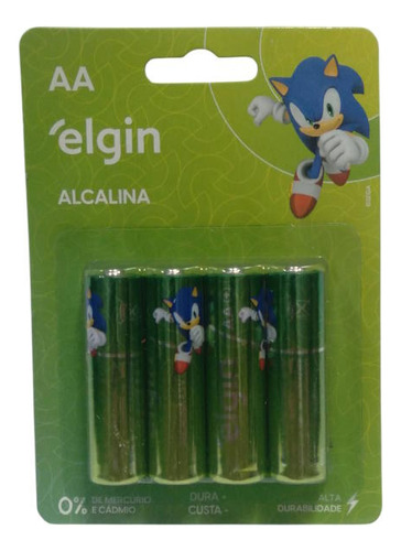 Pilha Alcalina Aa Pequena Elgin - Cartela Com 4 Unidades