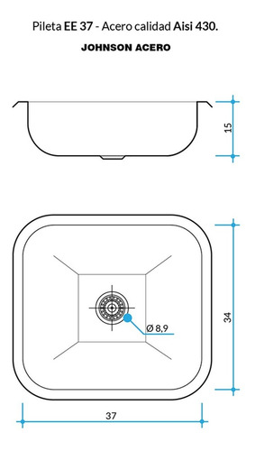 Imagen 3 de 10 de Pileta Simple Bacha Ee37 Acero Johnson Cocina 430 Envios