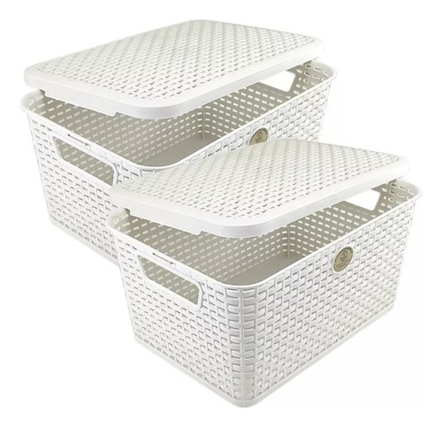 Caja Organizadora Rattan Con Tapa Multiusos Paquete De 2