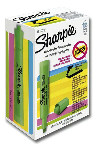 Marcador De Texto Sharpie Verde Punta Cincel 12 Pzs