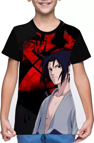 Camiseta Manga Longa Mangá Naruto Sasuke Uchiha pequeno