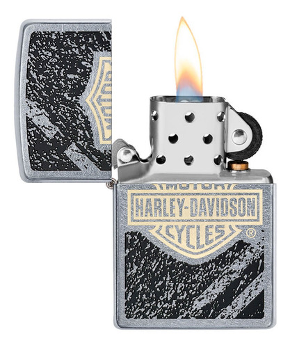 Encendedor Zippo Harley Davidson Cromado Diseño Asfalto