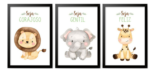 Kit 3 Quadros Decorativos - Safari Aquarela*