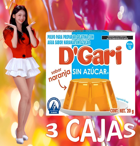 Dgari® 3 Gelatinas De Agua Sin Azucar Sabor Naranja Wow