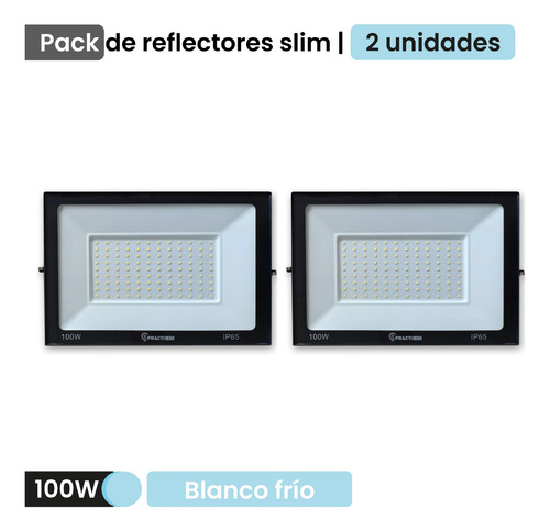 Imagen 2 de 8 de Pack X 2 Reflectores Led 100w Exterior Proyector