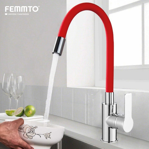 Imagen 7 de 9 de Griferia De Cocina Canilla Monocomando Lavatorio Cuello Goma