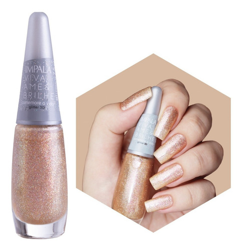 Esmalte Impala Glitter 3d Viva Ame E Brilhe Comemore A Vida Cor Glitter Dourado