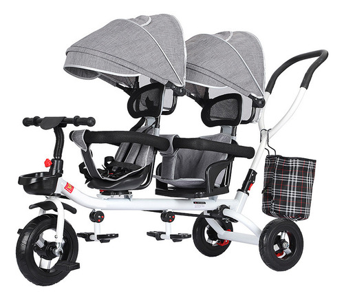 Triciclo Bicicleta Carriola Para Bebé En 1 Doble Asiento Con Toldo Ajustable Asiento Giratorio 360 Yuanxin Gris