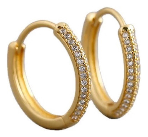 Aretes De Plata 925 Oro 18k Zirconias Aro 2cm Mujer