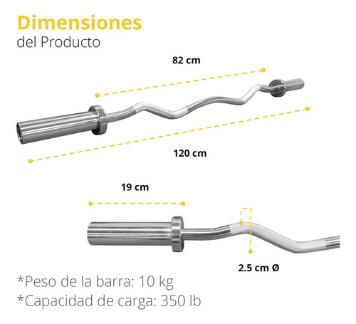 Barra Olímpicaz Sellada Cromada Buje Bronce 350lb 1.20mtayga Color Plateado