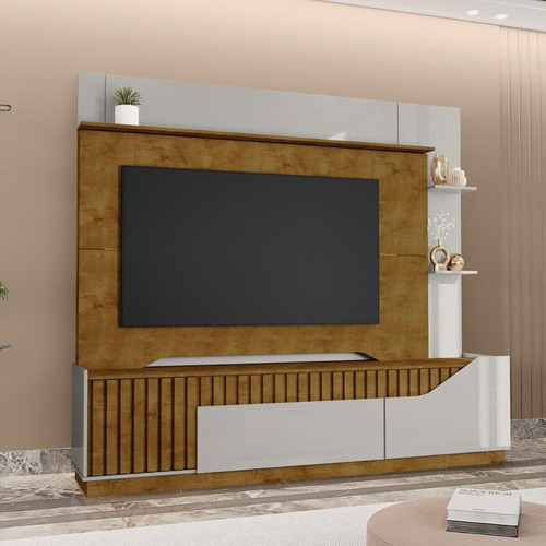 Rack com Painel para TV até 75 Polegadas com 2 Portas e 1 Gaveta Multimóveis CR45276 Naturalle/Off White