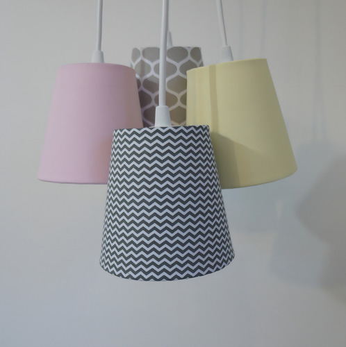 Lustre Pendente 4 Cúpula Mix Tecidos Com Chevron