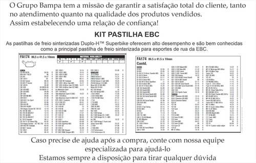 Pastilha De Freio Ebc Sint Tras Dl1000 Dl650 Vstrom Fa174hh