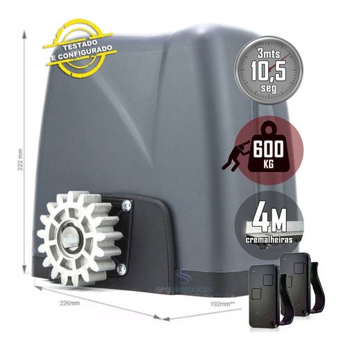 Kit Motor Portão Deslizante Nano Turbo Rossi 4m Cremalheiras