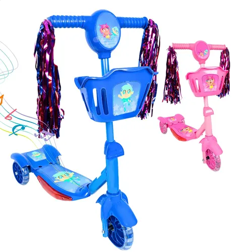 Patinete Infantil 3 Rodas Com Led Som E Cesta Menino Menina Cor A...