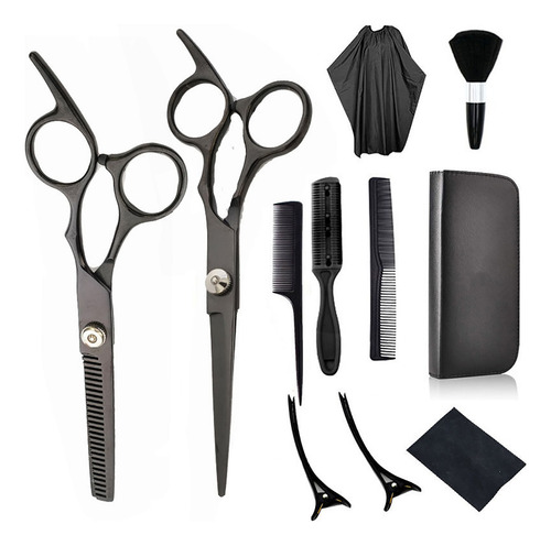 Tijeras Para Cortar Cabello De Barbero rofesionales 11 Pzs Color Todo Negro Maange