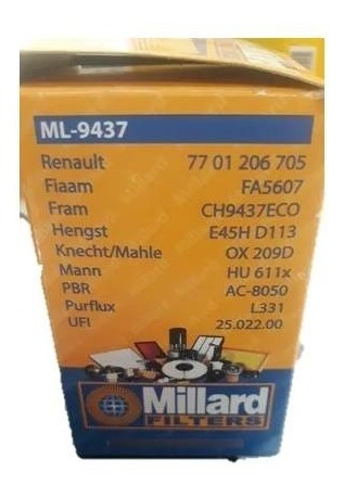 Filtro Aceite Cd 2833 Ml 9437 Twingo