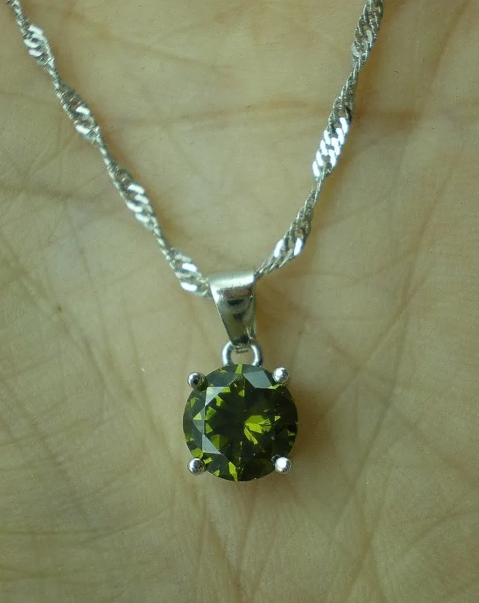 Cadena Y Dije De Plata 925 Y Cristal Verde