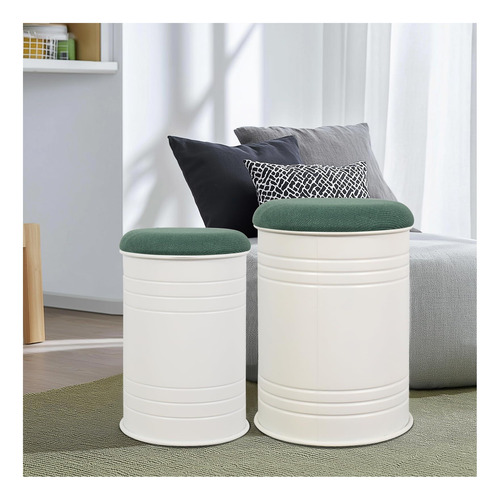 Taburete De Asiento Otomano De Almacenamiento Rústico Blanco