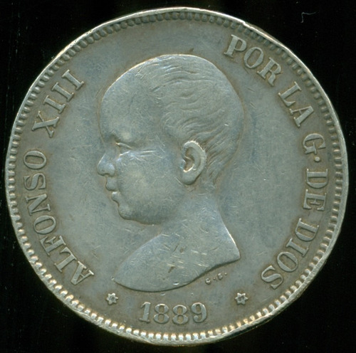 España Moneda De Plata 900 5 Pesetas 1889 *18-89* Mp-m 25g.
