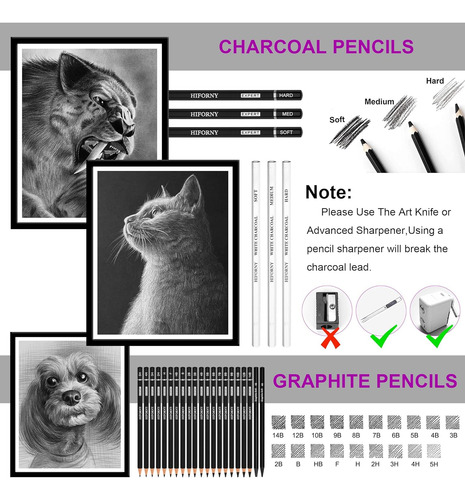 Kit De 60 Piezas De Dibujo, Set De Lápices De Boceto C...